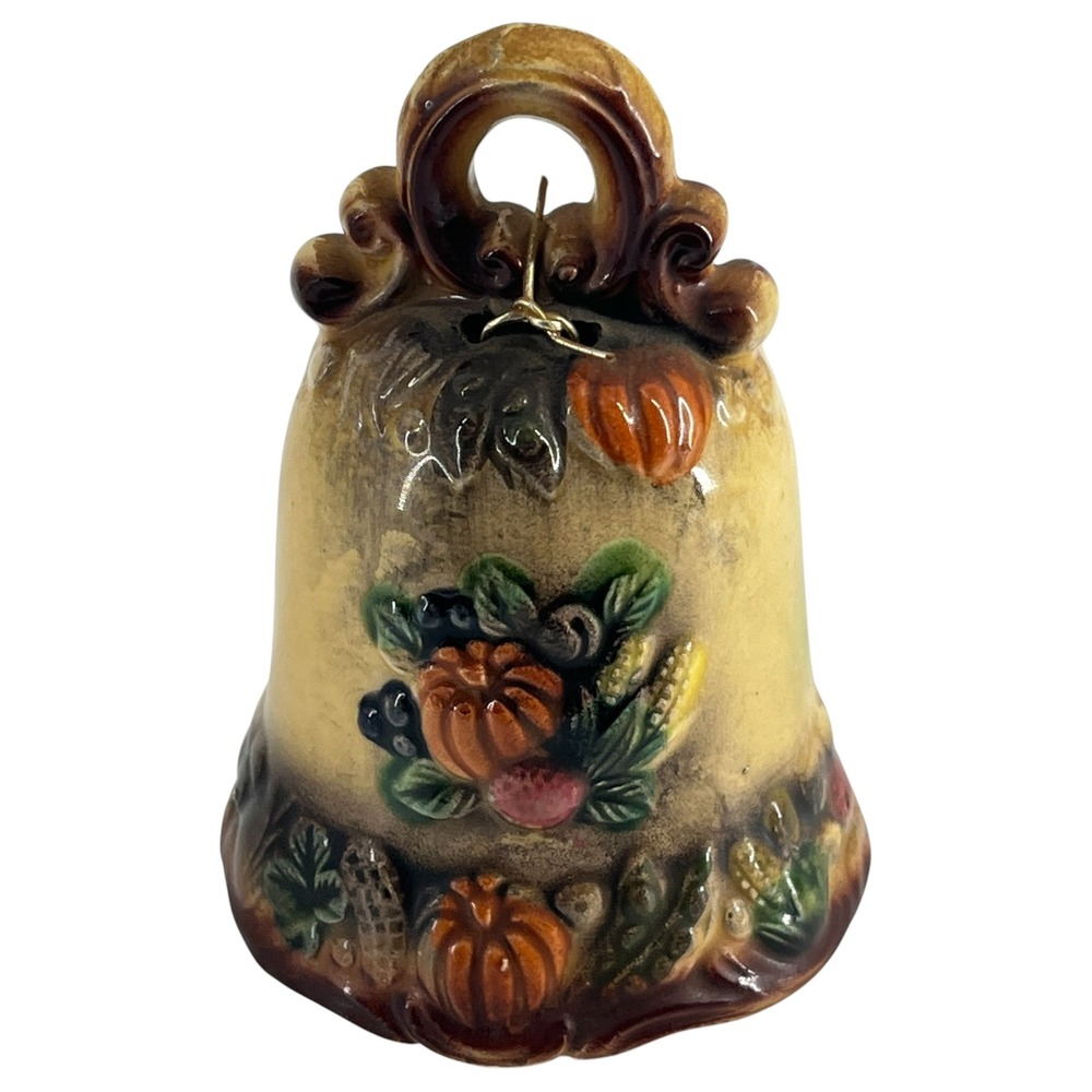 Vintage Napcoware Ceramic Thanksgiving Turkey Harvest Bell Japan